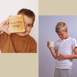 Menina no meio de muitas frutas e legumes, indicando reeducação Alimentar